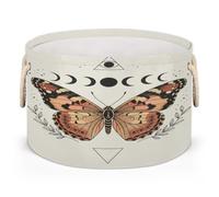 Drekrid Grande cesto portaoggetti - Boho Celestial Butterfly Nursery Nursery Bin Box Round Organizer con manici, cesto portabiancheria pieghevole per giocattoli per bambini, coperta, camera da letto