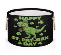 Drekrid Grande cesto portaoggetti - Dinosauro San Patrizio Day Nursery Organizer Bin Box con manici pieghevole rotondo cesto portabiancheria per bambini giocattoli coperta animali domestici camera da
