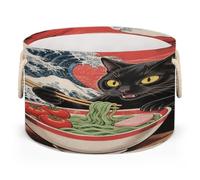 Drekrid Grande cesto portaoggetti - Il gatto nero mangia tagliatelle per la cameretta dei bambini, cestino portaoggetti rotondo pieghevole per la biancheria per bambini, giocattoli, coperta per