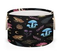 Drekrid Grande cesto portaoggetti - Rana funghi celestiali, contenitore rotondo organizer per la cameretta dei bambini, cesto portabiancheria pieghevole per giocattoli per bambini, coperta, camera da