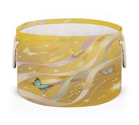 Drekrid Grande cesto portaoggetti - Starry Butterfly Yellow Nursery Organizer Bin Box con manici, cesto portabiancheria rotondo pieghevole per giocattoli, coperte, camera da letto, soggiorno