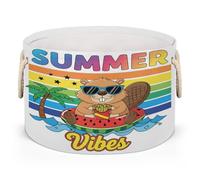 Drekrid Grande cesto portaoggetti - Summer Beaver Nursery Organizer Bin Box con manici, Rotondo Pieghevole Cesto portabiancheria per giocattoli, Coperte, Camera da letto Soggiorno Home Decor