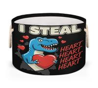 Drekrid Grande cesto portaoggetti - T-rex Dinosaur Valentines Nursery Organizer Bin Box con manici pieghevole rotondo cesto portabiancheria per bambini giocattoli coperta per animali domestici, camera