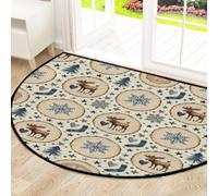 Drekrid Grande zerbino a semicerchio, rustico invernale, con alce e fiocchi di neve, antiscivolo, assorbente, semicircolare, morbido, lavabile, per cucina, bagno, camera da letto, 160 x 100 cm