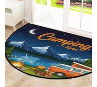 Drekrid Grande zerbino semicircolare - Camping Time lavabile antiscivolo mezzo rotondo ingresso tappeto carino morbido semicircolare assorbente tappeto per cucina bagno camera da letto 160 x 100 cm
