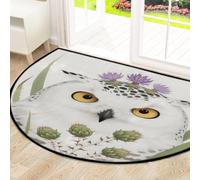 Drekrid Grande zerbino semicircolare con gufo e fiore con neve, antiscivolo, assorbente, semicircolare, morbido, lavabile, per cucina, bagno, camera da letto, 160 x 100 cm