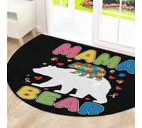 Drekrid Grande zerbino semicircolare con orso per la consapevolezza dell'autismo, assorbente, antiscivolo, semicircolare, morbido, lavabile, per cucina, bagno, camera da letto, 160 x 100 cm