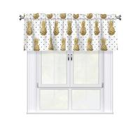 Drekrid Mantovana per finestre, tende da cucina con ananas dorate, morbide, piccole, corte, filtranti la luce, per bagno, camera da letto, cantina, bar, tasca per bastone, 137 x 46 cm, 1 pannello