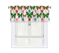 Drekrid Mantovane per finestre, colorate farfalle e fiori che filtrano la luce, corte e morbide, tende da cucina per bar, cantina, bagno, camera da letto, tasca per asta, 137 x 46 cm, 1 pannello