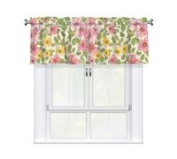 Drekrid Mantovane per finestre, corte e piccole, morbide, filtranti la luce, vintage floreale, tende da cucina per bar, camera da letto, cantina, bagno, tasca per asta, 137 x 46 cm, 1 pannello