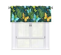 Drekrid Mantovane per finestre, farfalle e foglie di palma, morbide, piccole, corte, filtranti la luce, tende da cucina per bagno, camera da letto, cantina, bar, tasca per asta, 137 x 46 cm, 1