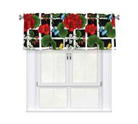 Drekrid Mantovane per finestre, fiori di gerani rossi, filtrano la luce, piccole tende corte e morbide da cucina per bagno, camera da letto, cantina, bar, tasca per asta, 137 x 46 cm, 1 pannello