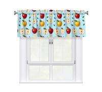 Drekrid Mantovane per finestre, mele rosse, foglie verdi, filtrano la luce, piccole tende corte e morbide da cucina per cantina, bagno, camera da letto, bar, tasca per bastone, 137 x 46 cm, 1 pannello