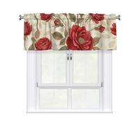 Drekrid Mantovane per finestre, stile vintage, con rosa rossa che filtra la luce, piccole tende da cucina corte e morbide, per cantina, bagno, camera da letto, bar, tasca per bastone, 137 x 46 cm, 1