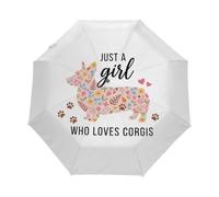 Drekrid Ombrelli compatti antivento per pioggia - Corgis floreale leggero portatile automatico pieghevole inverso ombrello - Ombrello piccolo carino per pendolari, auto, zaino, borsa