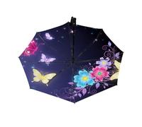 Drekrid Ombrelli compatti antivento per pioggia, farfalla floreale portatile leggero ombrello pieghevole automatico inverso - Ombrello piccolo carino per pendolari, auto, zaino, borsa