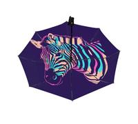 Drekrid Ombrelli compatti antivento per pioggia - Neon Zebra Portatile Leggero Automatico Reverse Pieghevole Ombrelli - Carino Piccolo Ombrello Automatico Aperto Chiudi per Pendolari, Auto, Zaino