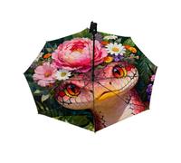 Drekrid Ombrelli compatti antivento per pioggia - Ombrello floreale serpente botanico portatile leggero pieghevole automatico inverso - Ombrello piccolo carino per pendolari, auto, zaino, borsa