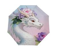 Drekrid Ombrello da viaggio per la pioggia, ombrello antivento con drago floreale pieghevole automatico inverso, da donna, con apertura automatica, piccolo e compatto ombrello per bambini, per