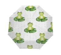 Drekrid Ombrello da viaggio per la pioggia, ombrello da donna, con rana verde, antivento, automatico, pieghevole, con apertura automatica, piccolo e compatto, per pendolari, auto, zaino