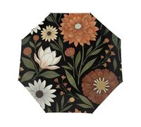 Drekrid Ombrello da viaggio per la pioggia, ombrello vintage floreale antivento automatico pieghevole inverso per donne, apertura automatica e chiusura, piccolo ombrello compatto carino per bambini