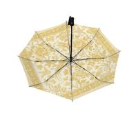 Drekrid Ombrello da viaggio per pioggia e sole, giallo floreale uccello compatto antivento automatico inverso pieghevole ombrello per bambini e donne, grazioso piccolo ombrello con apertura automatica