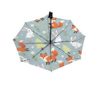 Drekrid Ombrello da viaggio per pioggia e sole - Inverno Foresta Volpe Coniglio Ombrello Antivento Compatto Auto Open Close Ombrello per donne e bambini, Automatico Reverse Pieghevole Piccolo Carino