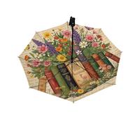 Drekrid Ombrello da viaggio per pioggia e sole, libri e fiori, compatto e automatico, pieghevole, per donne e bambini, grazioso ombrello con apertura automatica per auto, zaino, pendolari