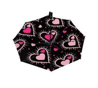 Drekrid Ombrello da viaggio per pioggia e sole - Ombrello antivento compatto pieghevole automatico inverso con cuore di San Valentino per donne e bambini, apertura automatica e chiusura automatica
