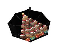 Drekrid Ombrello da viaggio per pioggia e sole - Ombrello di Natale a forma di albero di Capibara antivento, compatto, pieghevole al contrario, automatico, per donne e bambini, con apertura automatica