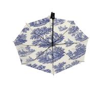 Drekrid Ombrello da viaggio per pioggia e sole, stile vintage blu pastorale, antivento, compatto, con apertura automatica, per donne e bambini, pieghevole, piccolo ombrello carino per zaino, pendolari