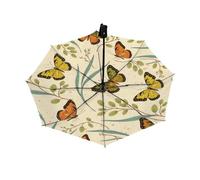 Drekrid Ombrello da viaggio per pioggia e sole - Vintage Farfalla Pianta Antivento Compatto Ombrello Auto Open Close Ombrello per donne e bambini, pieghevole inverso automatico, piccolo ombrello