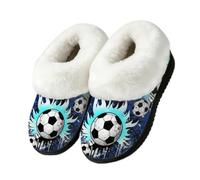 Drekrid Pantofole da donna in memory foam, calde e morbide, Calcio Fuoco Blu, 38.5/39.5 EU