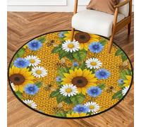 Drekrid Tappeto rotondo 90 cm, motivo girasoli a nido d'ape, lavabile, per interni, antiscivolo, per soggiorno, camera da letto, divano, sotto il tavolo da pranzo, decorazione estetica