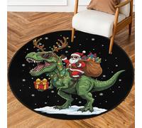 Drekrid Tappeto rotondo da 0,9 m, con dinosauro di Babbo Natale, lavabile, per interni, antiscivolo, per camera da letto, soggiorno, divano, sotto il tavolo da pranzo, decorazione estetica