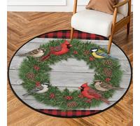 Drekrid Tappeto rotondo da 0,9 m, con ghirlanda di agrifoglio cardinale natalizio, lavabile, per interni, antiscivolo, per camera da letto, soggiorno, divano, sotto il tavolo da pranzo, decorazione