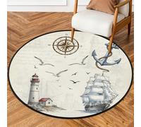 Drekrid Tappeto rotondo da 0,9 m, lavabile, con faro, bussola, antiscivolo, per camera da letto, soggiorno, divano, sotto il tavolo da pranzo, decorazione estetica