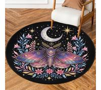 Drekrid Tappeto rotondo da 0,9 m, lavabile, con fiori e luna, per interni, antiscivolo, per camera da letto, soggiorno, divano, sotto il tavolo da pranzo, decorazione estetica