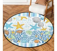 Drekrid Tappeto rotondo da 160 cm, a tema stella marina, oceano, tappeto per ingresso, antiscivolo, lavabile, per interni, soggiorno, divano, camera da letto, sotto il tavolo da pranzo, decorazione