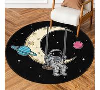 Drekrid Tappeto rotondo da 160 cm, con astronauta luna, lavabile, per interni, antiscivolo, per soggiorno, camera da letto, divano, sotto il tavolo da pranzo, decorazione estetica