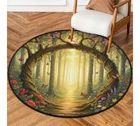 Drekrid Tappeto rotondo da 160 cm, con fiori di bosco, lavabile, per interni, antiscivolo, per camera da letto, soggiorno, divano, sotto il tavolo da pranzo, decorazione estetica