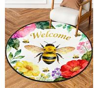 Drekrid Tappeto rotondo da 160 cm, lavabile, motivo fiore di ape, antiscivolo, per interni, camera da letto, soggiorno, divano, sotto il tavolo da pranzo, decorazione estetica