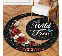 Drekrid Tappeto rotondo da 160 cm, lavabile, motivo floreale con luna, farfalla, per ingresso, antiscivolo, per interni, camera da letto, soggiorno, divano, sotto il tavolo da pranzo, decorazione