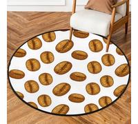 Drekrid Tappeto rotondo da 160 cm, motivo chicco di caffè, tappeto per ingresso, lavabile, per camera dei ragazzi, divano, cameretta dei bambini, antiscivolo, decorazione estetica fumetto
