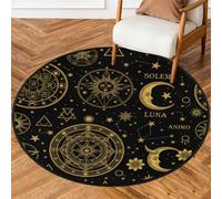 Drekrid Tappeto rotondo da 160 cm, motivo gotico celeste con sole e luna, lavabile, antiscivolo, per interni, soggiorno, camera da letto, divano, sotto il tavolo da pranzo, decorazione estetica