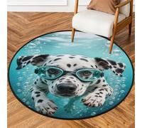 Drekrid Tappeto rotondo da 90 cm, con cane dalmata per immersioni, lavabile, antiscivolo, per interni, camera da letto, soggiorno, divano, sotto il tavolo da pranzo, decorazione estetica