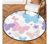 Drekrid Tappeto rotondo da 90 cm, con farfalle colorate e impronte digitali, lavabile, antiscivolo, per interni, soggiorno, divano, camera da letto, sotto il tavolo da pranzo, decorazione estetica