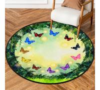 Drekrid Tappeto rotondo da 90 cm, con farfalle della giungla, lavabile, antiscivolo, per interni, camera da letto, soggiorno, divano, sotto il tavolo da pranzo, decorazione estetica