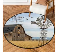 Drekrid Tappeto rotondo da 90 cm, con mulino a vento rurale, antiscivolo, lavabile, per interni, per soggiorno, divano, camera da letto, sotto il tavolo da pranzo, decorazione estetica