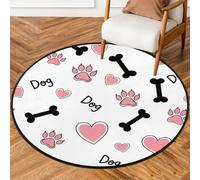 Drekrid Tappeto rotondo da 90 cm, lavabile, con motivo di osso e cuore, per ingresso, per interni, soggiorno, divano, camera da letto, sotto il tavolo da pranzo, decorazione estetica